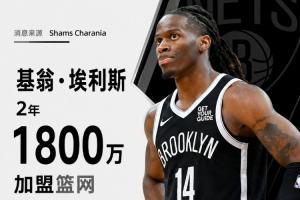 Shams报道：基翁·埃利斯与篮网队达成2年1800万全额保障协议